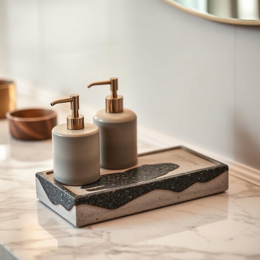 Kit lavabo artesanal em concreto com pedras naturais
